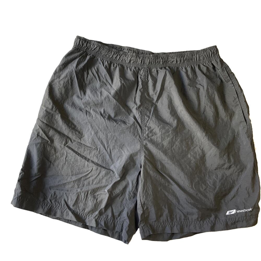 Reebok Men Swimwear L Gray Swim Trunks Activewear Logo 7" Inseam Lined Quick Dry
